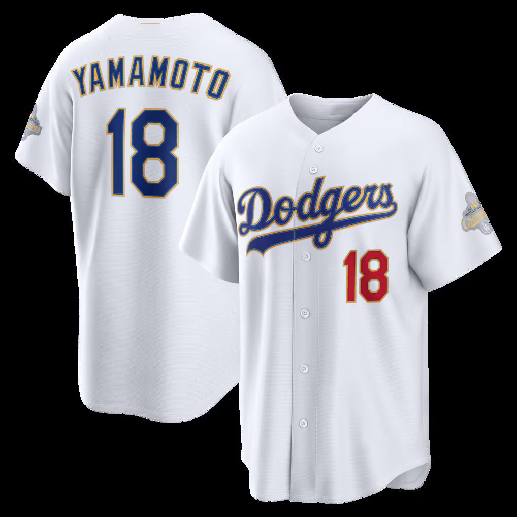 Los Angeles Dodgers #18 Yoshinobu Yamamoto White Fedasgoge 2026 Gold Collection Stadium Jersey