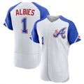 Atlanta Braves #1 Ozzie Albies White FOULKSSHOP 2023 City Connect Flex Base Stitched Jersey