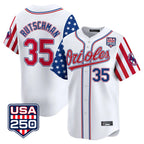 Baltimore Orioles #35 Adley Rutschman Player White Fedasgoge USA 250 Independence Day Vapor Premier Home Game Stitched Jerseys