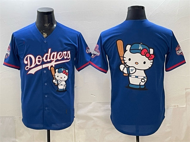Los Angeles Dodgers Team Big Logo Royal Fedasgoge Hello Kitty Night 2025 World Series Champions Patch Stitched Jersey