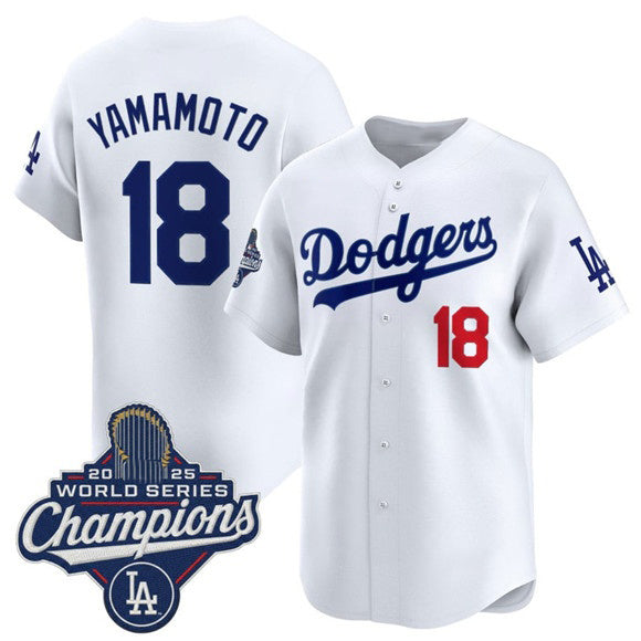 Los Angeles Dodgers #18 Yoshinobu Yamamoto White Fedasgoge 2025 Champions Stitched Jersey