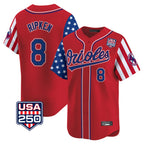 Baltimore Orioles #8 Cal Ripken Player Red Fedasgoge USA 250 Independence Day Vapor Premier Limited Home Game Stitched Jerseys