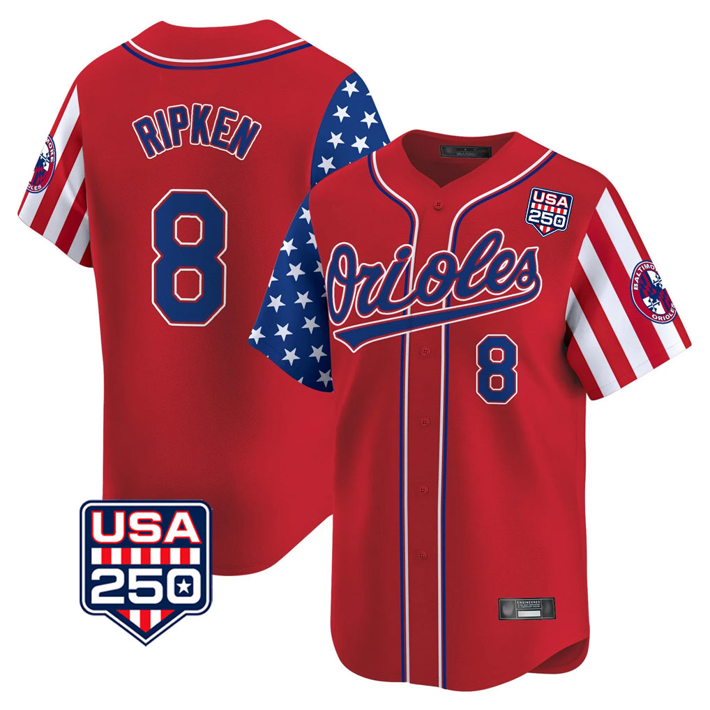 Baltimore Orioles #8 Cal Ripken Player Red Fedasgoge USA 250 Independence Day Vapor Premier Limited Home Game Stitched Jerseys