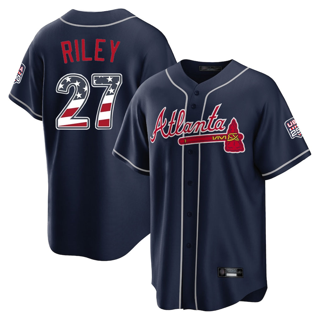 Atlanta Braves #27 Austin Riley Player Navy Fedasgoge USA 250 Fourth Of July Limited Home Game Stitched Jerseys