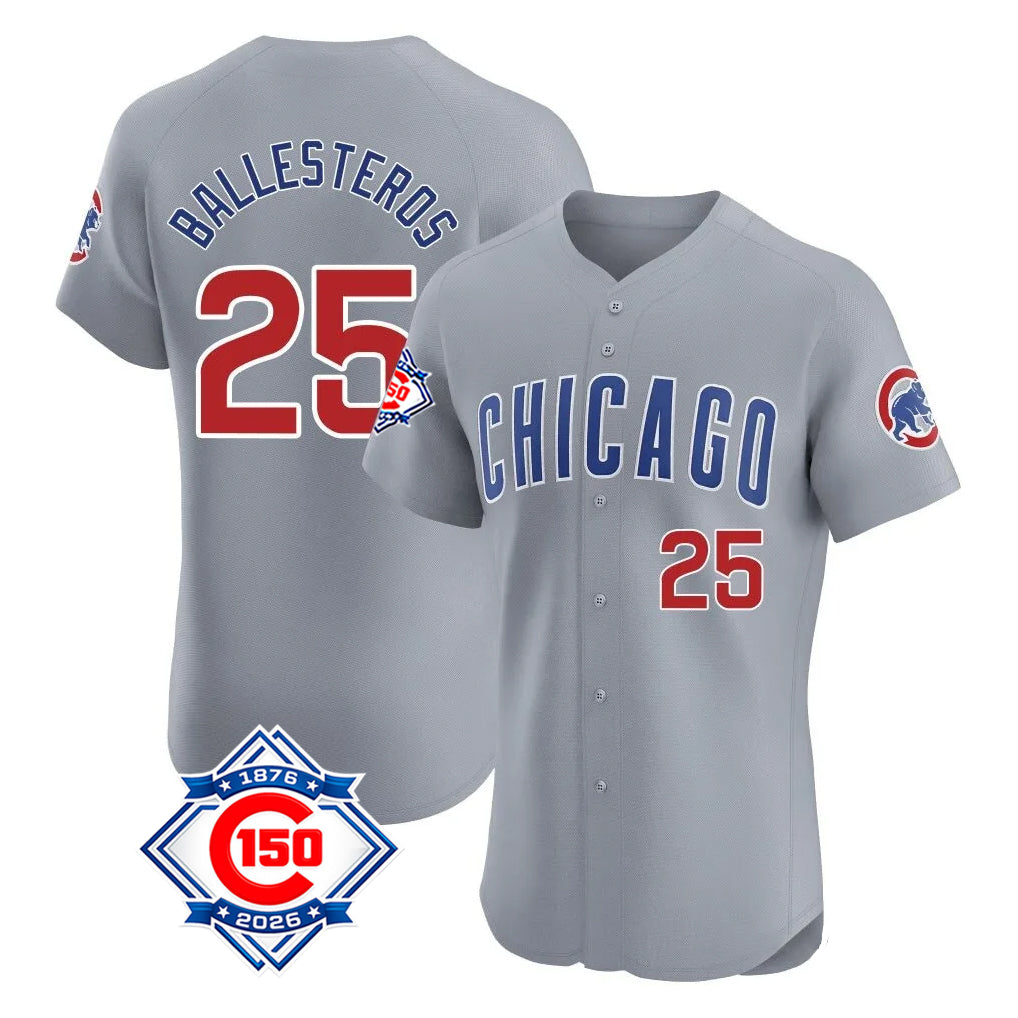 Chicago Cubs #25 Moises Ballesteros Player Gray Fedasgoge Road 150th Anniversary Limited Elite Home Stitched Jerseys