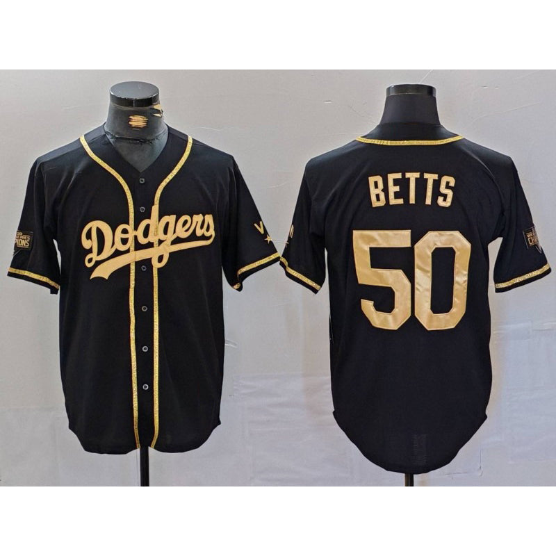 Los Angeles Dodgers #50 Mookie Betts Black Gold Fedasgoge World Series Champions Cool Base Stitched Jersey