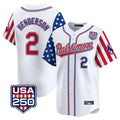 Baltimore Orioles #2 Gunnar Henderson Player White Fedasgoge USA 250 Independence Day Vapor Premier Limited Home Game Stitched Jerseys