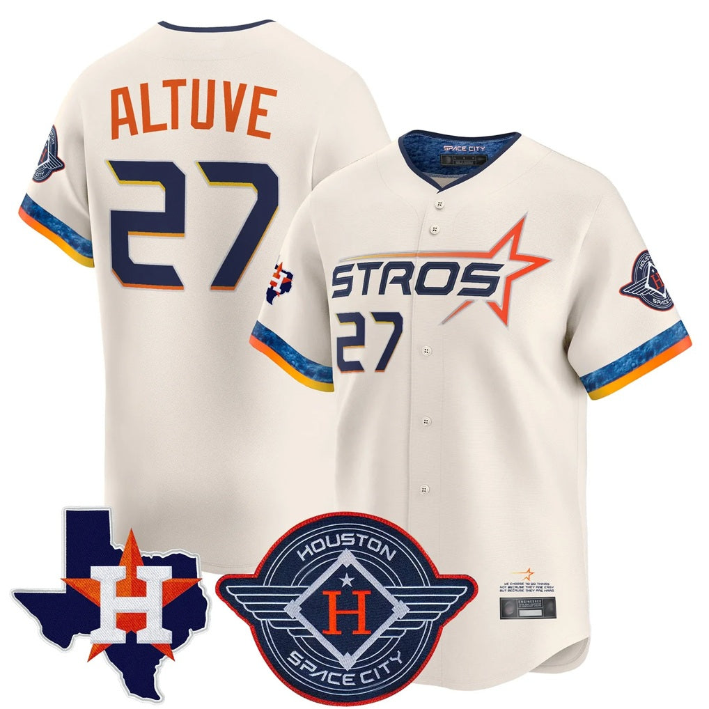 Houston Astros #27 Jose Altuve Player Cream Fedasgoge City Connect Texas Patch Vapor Premier Limited Home Stitched Jerseys