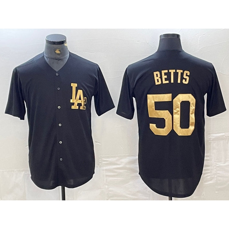Los Angeles Dodgers #50 Mookie Betts Black Gold Fedasgoge Cool Base Stitched Jersey