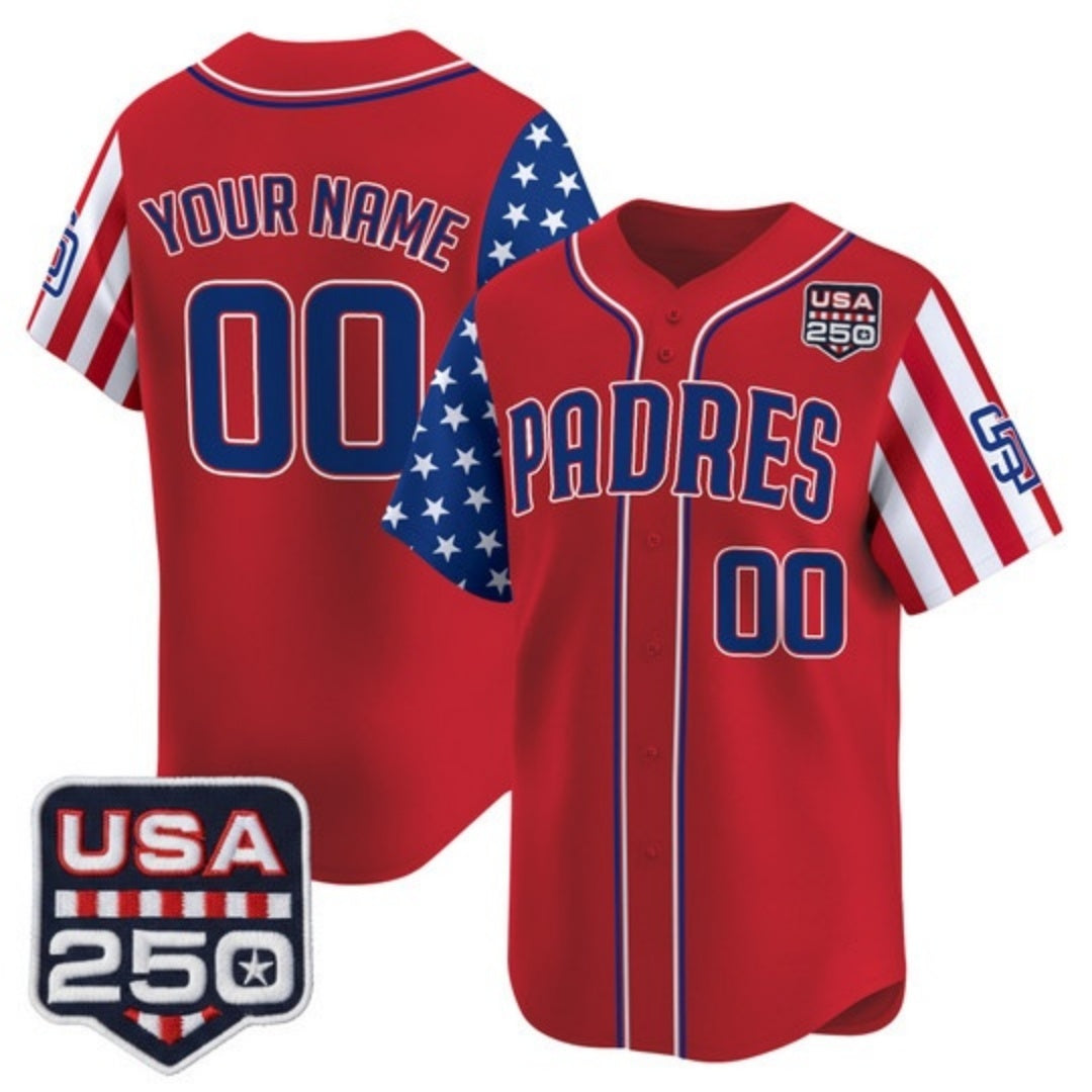 Custom San Diego Padres America 250 Edition Vapor Premier Limited Red Fedasgoge Stitched Jerseys