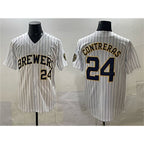 Milwaukee Brewers #24 William Contreras White Fedasgoge Pinstripe 2025 With Patch Stitched Stitched Jersey