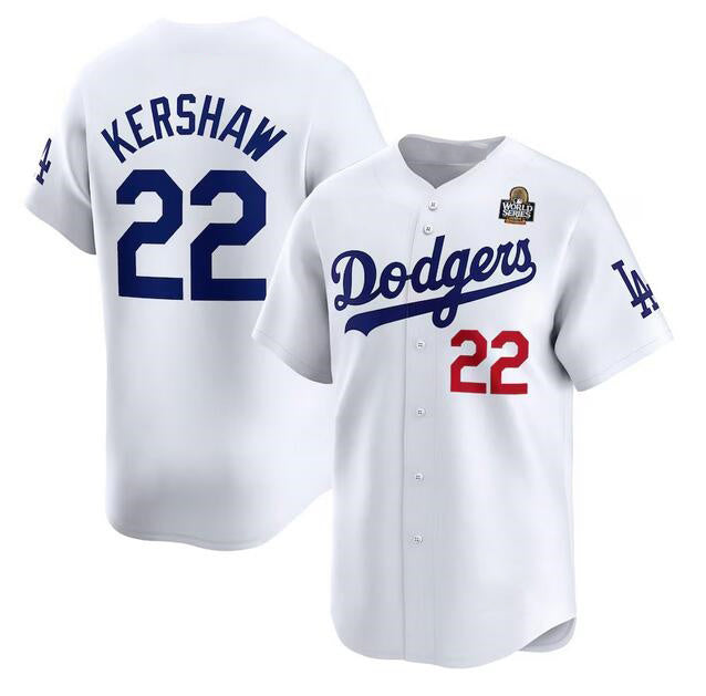 Los Angeles Dodgers #22 Clayton Kershaw White Fedasgoge 2024 World Series Home Limited Stitched Jersey