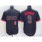 Cincinnati Reds #9 Joe Burrow Number Black Fedasgoge 2023 City Connect Cool Base Stitched Jersey 3