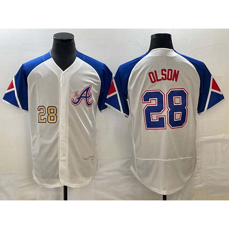 Atlanta Braves #28 Matt Olson Number White FOULKSSHOP 2023 City Connect Flex Base Stitched Jersey 2