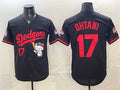 Los Angeles Dodgers #17 Shohei Ohtani Black Fedasgoge Hello Kitty Night 2025 World Series Champions Patch Stitched Jersey