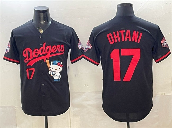 Los Angeles Dodgers #17 Shohei Ohtani Black Fedasgoge Hello Kitty Night 2025 World Series Champions Patch Stitched Jersey