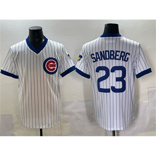 Chicago Cubs #23 Ryne Sandberg White Fedasgoge Throwback Stitched Jersey