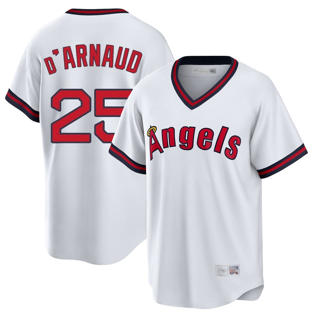 Los Angeles Angels #25 Travis d'Arnaud Player White Fedasgoge T-shirt Home Game Stitched Jerseys