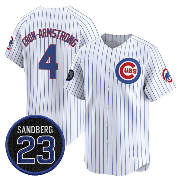 Chicago Cubs #4 Pete Crow-Armstrong White Fedasgoge Pinstripe 'Ryne Sandberg Tribute' Vapor Limited V2 Stitched Jersey