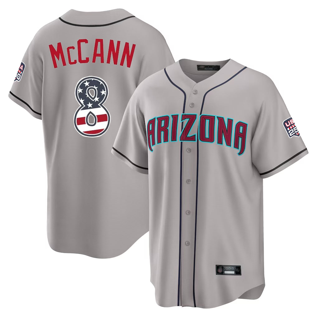 Arizona Diamondbacks #8 James McCann Player Gray Fedasgoge USA 250 Fourth of July Home Game Stitched Jerseys