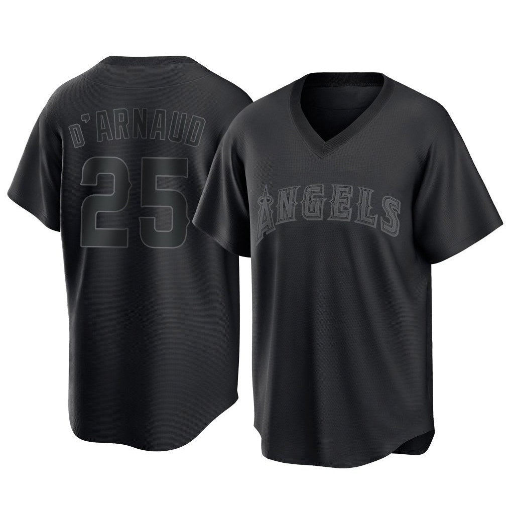Los Angeles Angels #25 Travis d'Arnaud Player Black Fedasgoge Pitch Fashion T-shirt Stitched Jerseys