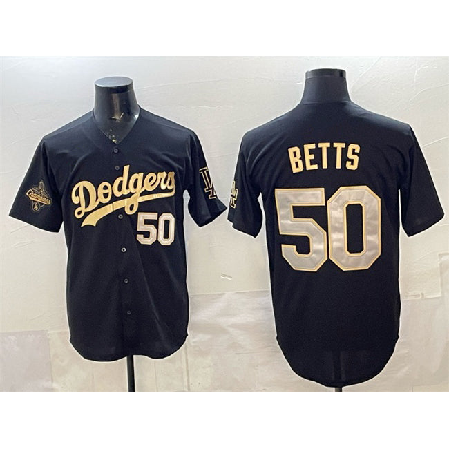 Los Angeles Dodgers #50 Mookie Betts Black Gold Fedasgoge 2025 World Series Champions Patch Limited Stitched Jersey