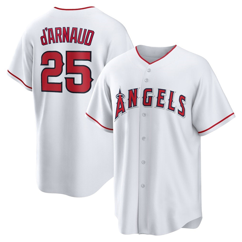 Los Angeles Angels #25 Travis d'Arnaud White Fedasgoge Home Replica Jersey