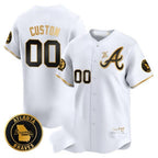 Custom Atlanta Braves Hank Aaron 715th Home Run Patch Vapor Premier Limited Jersey V2 ¨C White Gold Fedasgoge