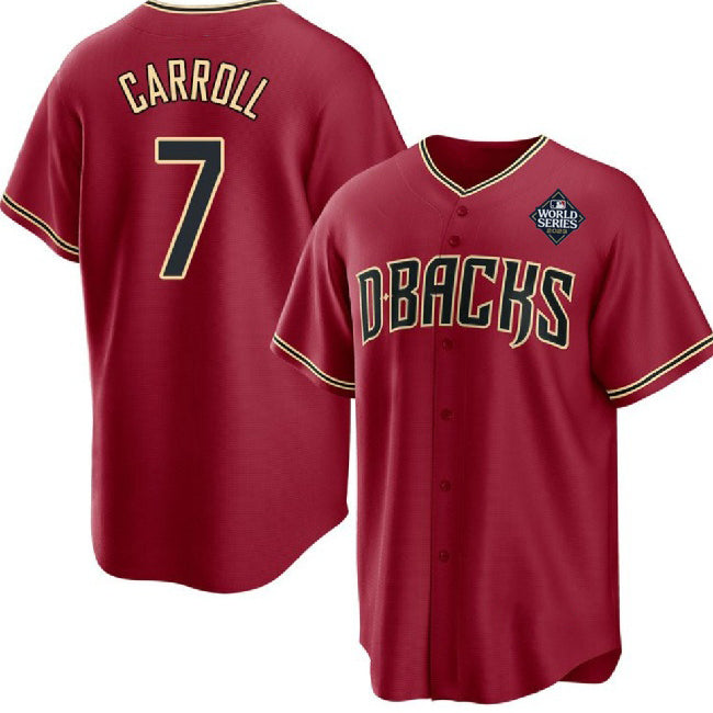 Arizona Diamondbacks #7 Corbin Carroll Red Fedasgoge 2023 World Series Cool Base Stitched Jersey