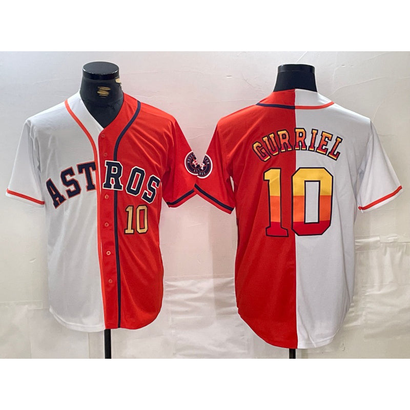 Houston Astros #10 Yuli Gurriel White Orange Fedasgoge Split Stitched Jerseys