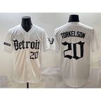 Detroit Tigers #20 Spencer Torkelson White Fedasgoge 'Motor Gothic Edition' Vapor Premier Limited Stitched Jersey