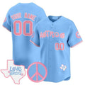 Custom Houston Astros Love Street & Peace Sign Patch Bubblegum Pink Vapor Premier Limited Jersey ¨C All Stitched Blue Fedasgoge