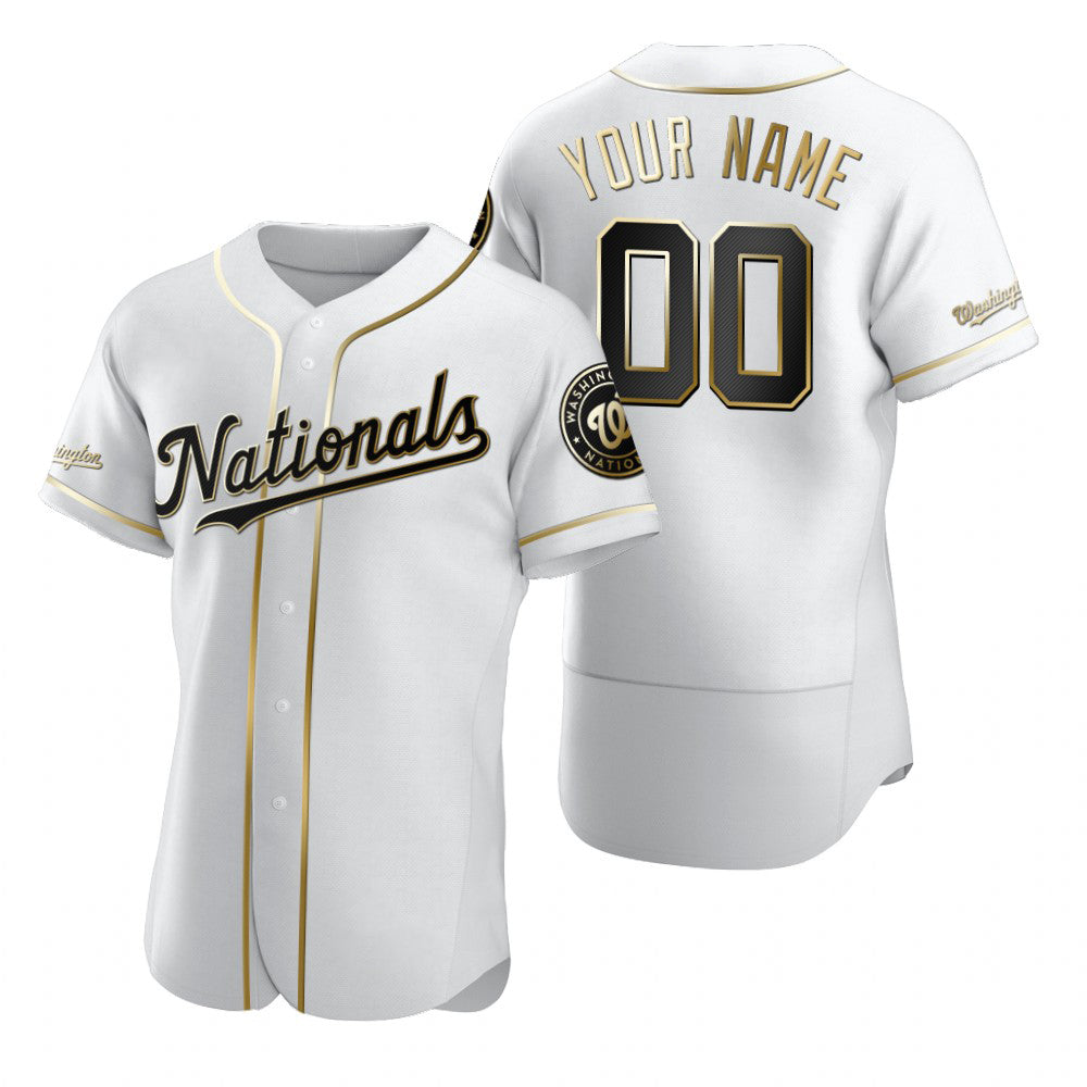 Custom Washington Nationals White Fedasgoge Stitched Flex Base Golden Edition Jersey