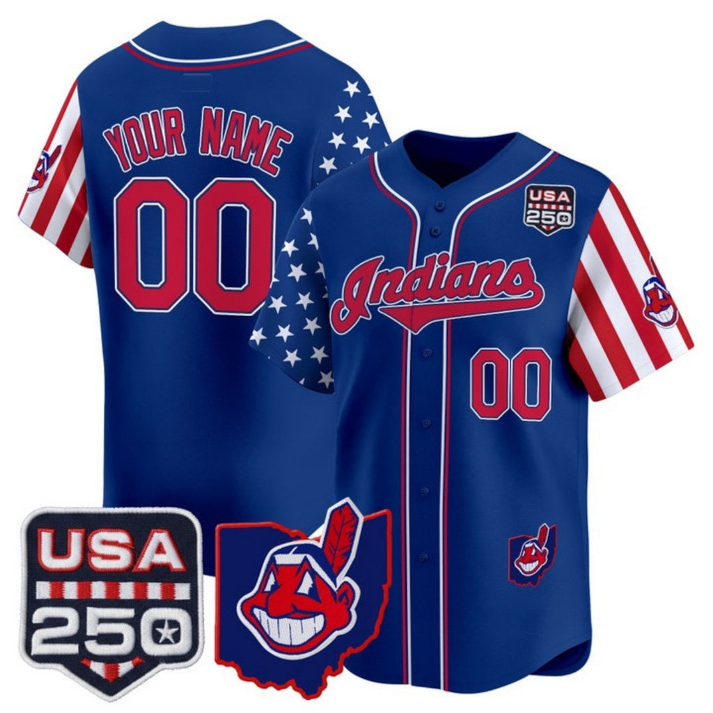Custom Cleveland Indians Royal Fedasgoge America 250 Edition Vapor Premier Limited Jersey - All Stitched