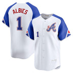 Atlanta Braves #1 Ozzie Albies White FOULKSSHOP City Connect Limited Player Jersey
