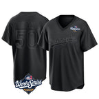 Los Angeles Dodgers #50 Mookie Betts Player Black Fedasgoge World Series Pitch Fashion T-shirt Stitched Jerseys