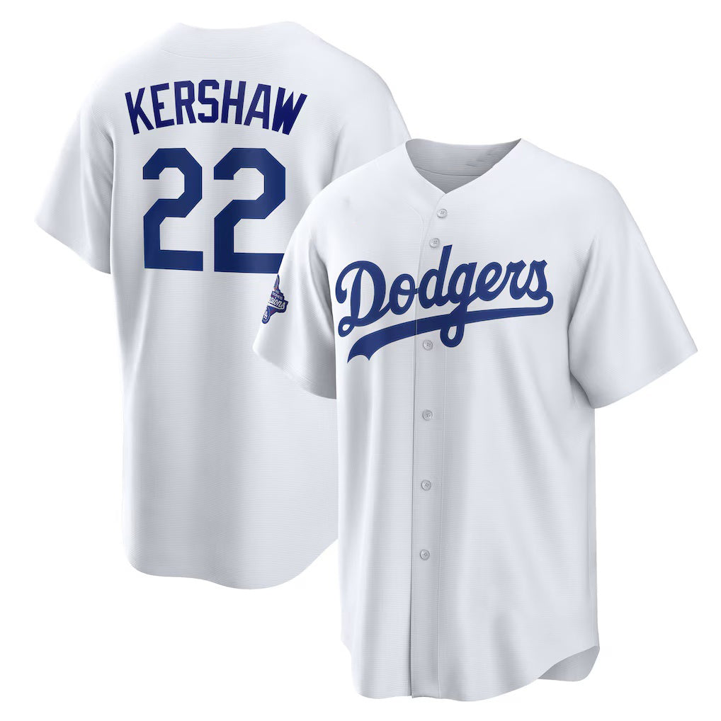 Los Angeles Dodgers #22 Clayton Kershaw White Fedasgoge Home 2025 World Series Champions Replica Jersey