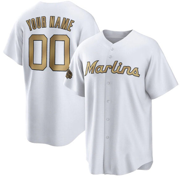 Custom Miami Marlins Active Player White Fedasgoge 2022 All-Star Cool Base Stitched Jersey