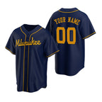 Custom Milwaukee Brewers Navy Fedasgoge Stitched Cool Base Jersey