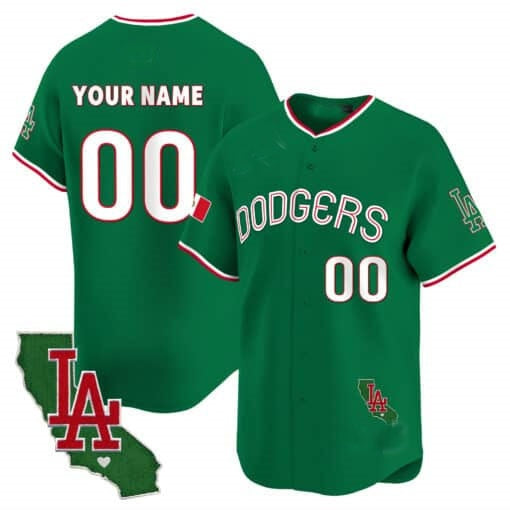 Custom Los Angeles Dodgers Mexico California Patch Vapor Premier Limited Jersey V3 ¨C Green Fedasgoge