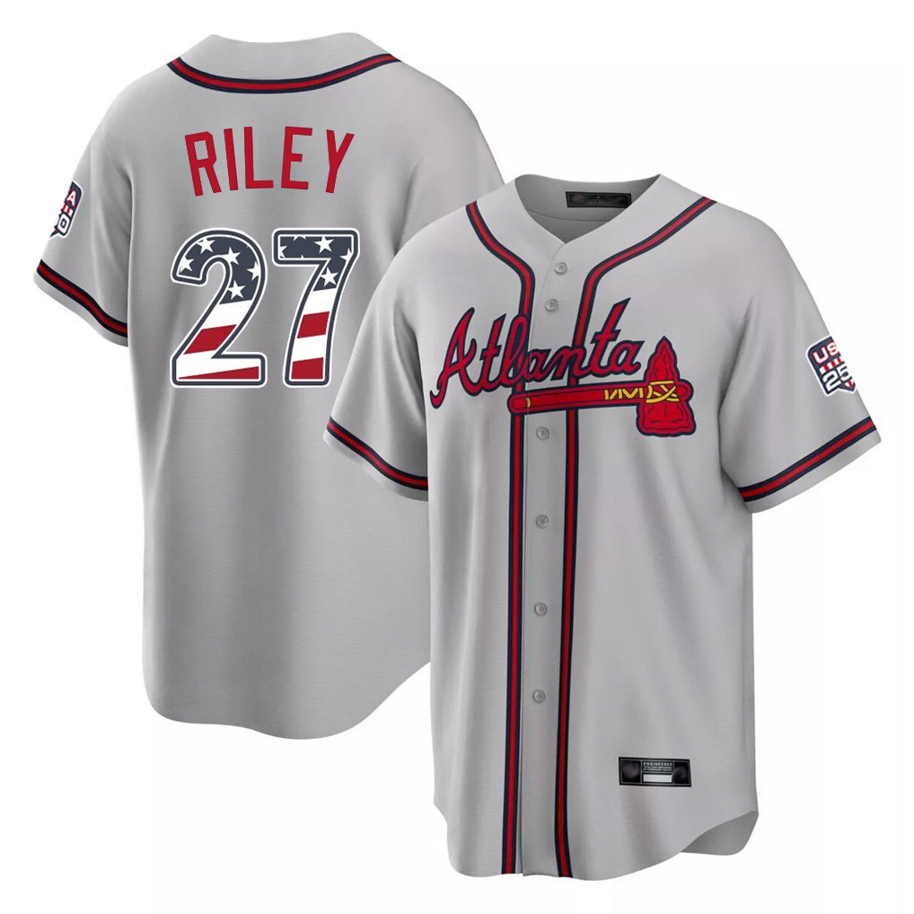 Atlanta Braves #27 Austin Riley Player Gray Fedasgoge USA 250 Fourth Of July Limited Home Game Stitched Jerseys