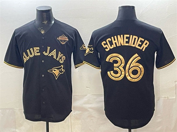 Toronto Blue Jays #36 Davis Schneider Black Gold Fedasgoge 2025 American League Champions Limited Stitched Jersey