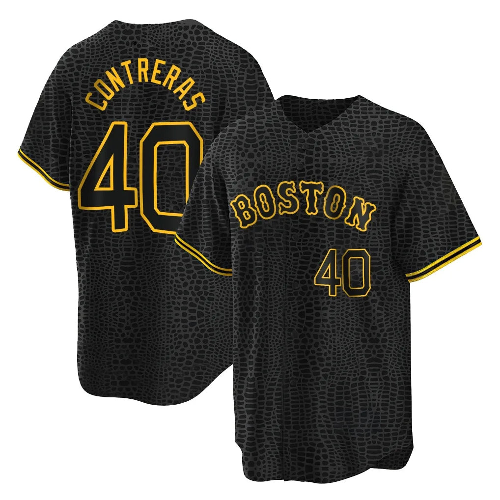 Boston Red Sox #40 Willson Contreras Player Black Fedasgoge Snake Skin City Home Game Stitched Jerseys