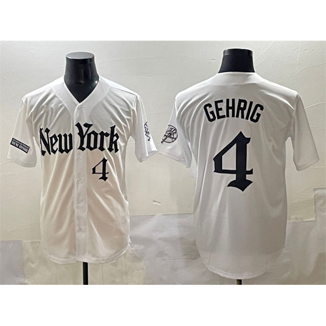 New York Yankees #4 Lou Gehrig White Fedasgoge 'Gothic Legacy Edition' Vapor Premier Limited Stitched Jersey