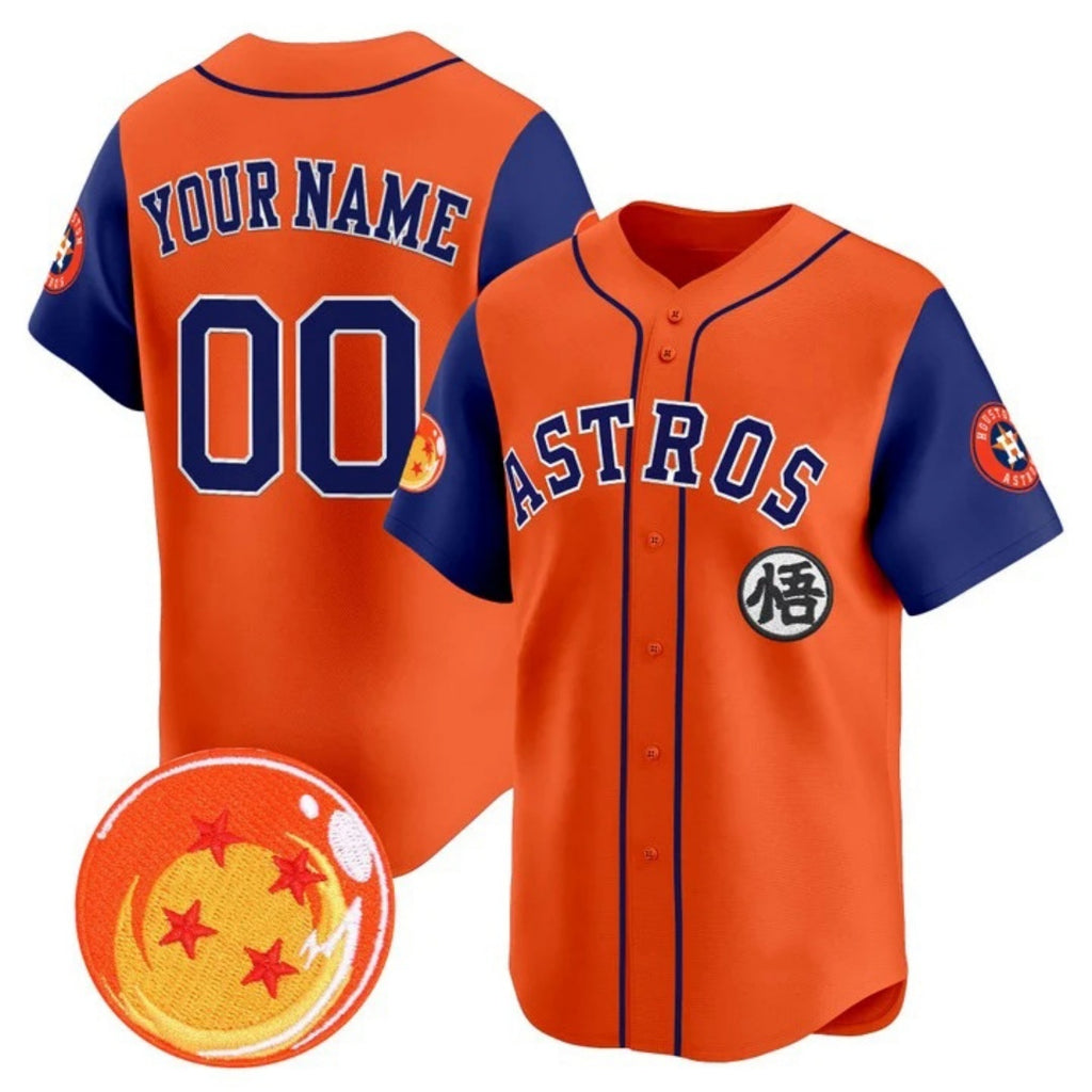 Custom Houston Astros x Dragon Ball Royal Orange Fedasgoge Vapor Premier Limited Jersey - All Stitched