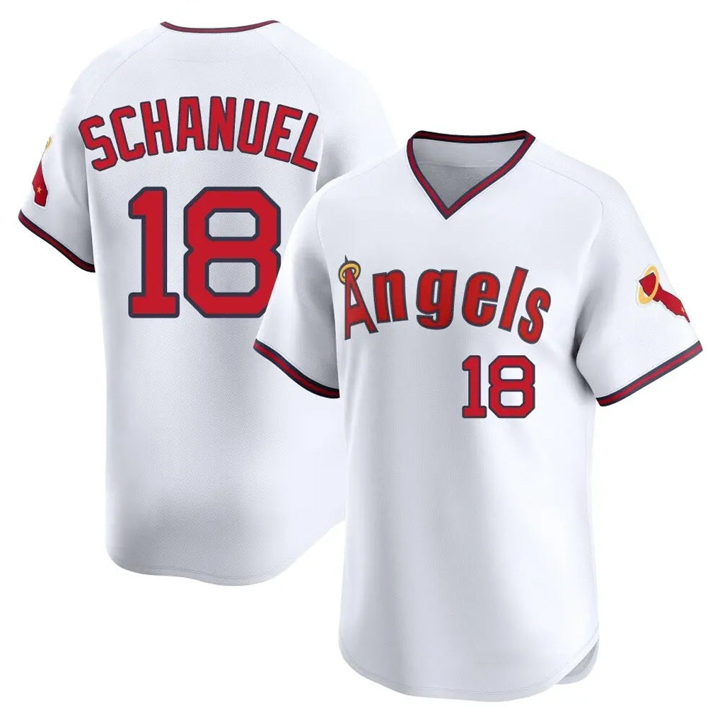 Los Angeles Angels #18 Nolan Schanuel Player White Fedasgoge T-shirt Home Limited Stitched Jerseys