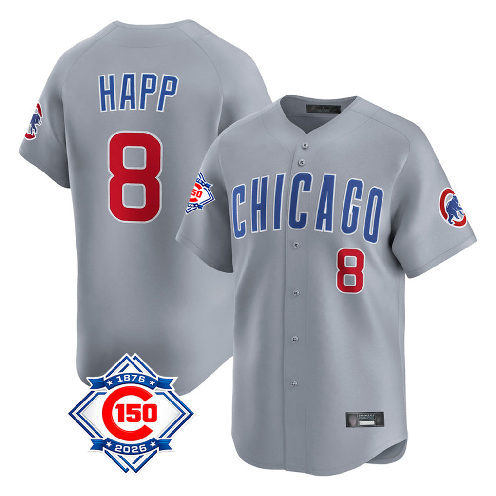 Chicago Cubs #8 Ian Happ Player Gray Fedasgoge Road 150th Anniversary Limited Home Stitched Jerseys