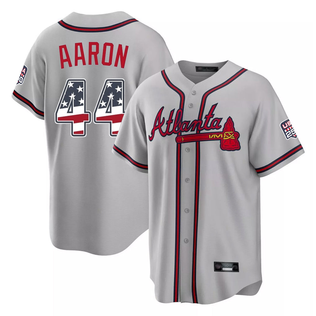 Atlanta Braves #44 Hank Aaron Player Gray Fedasgoge USA 250 Fourth Of July Limited Home Game Stitched Jerseys