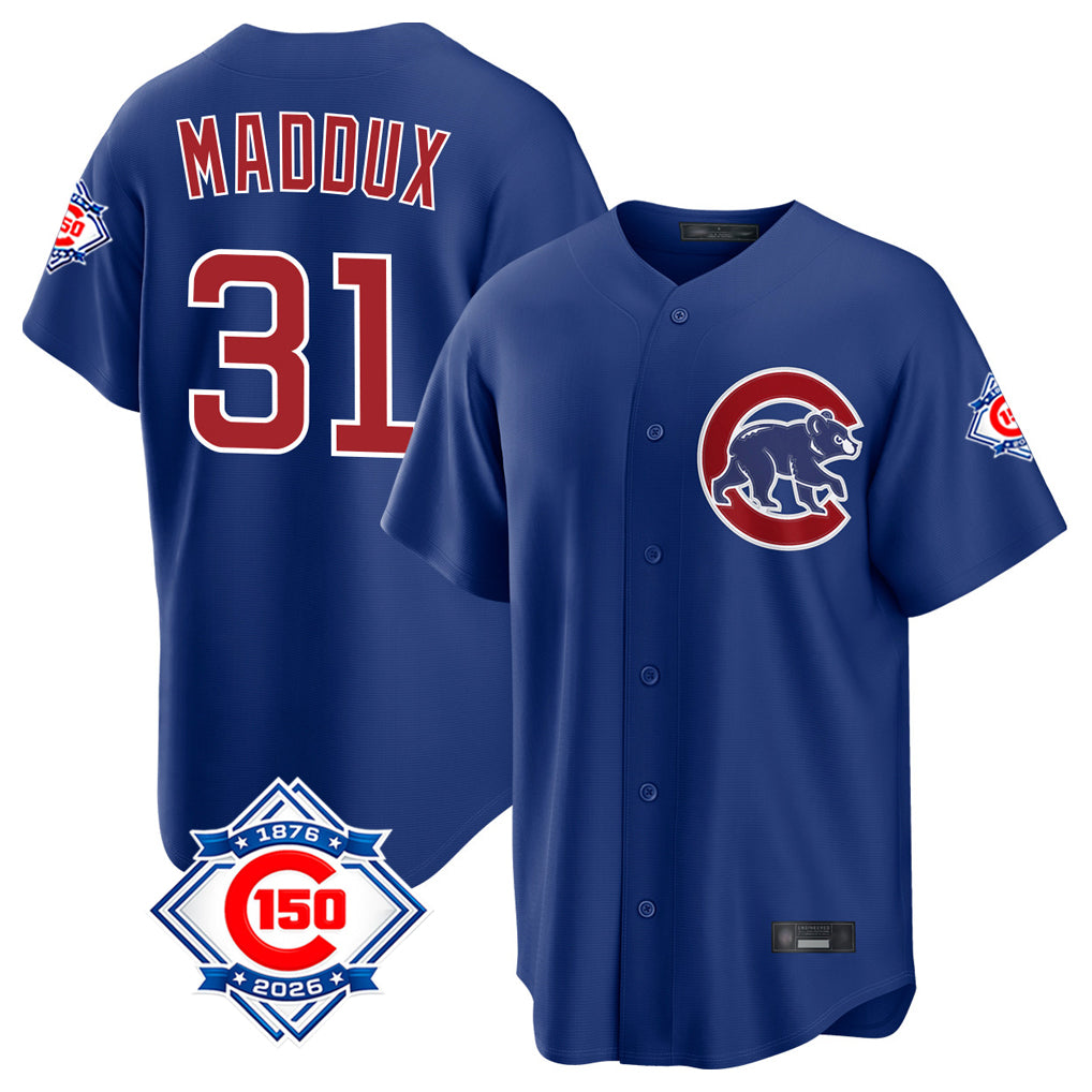 Chicago Cubs #31 Greg Maddux Player Royal Fedasgoge 150th Anniversary Home Game Stitched Jerseys