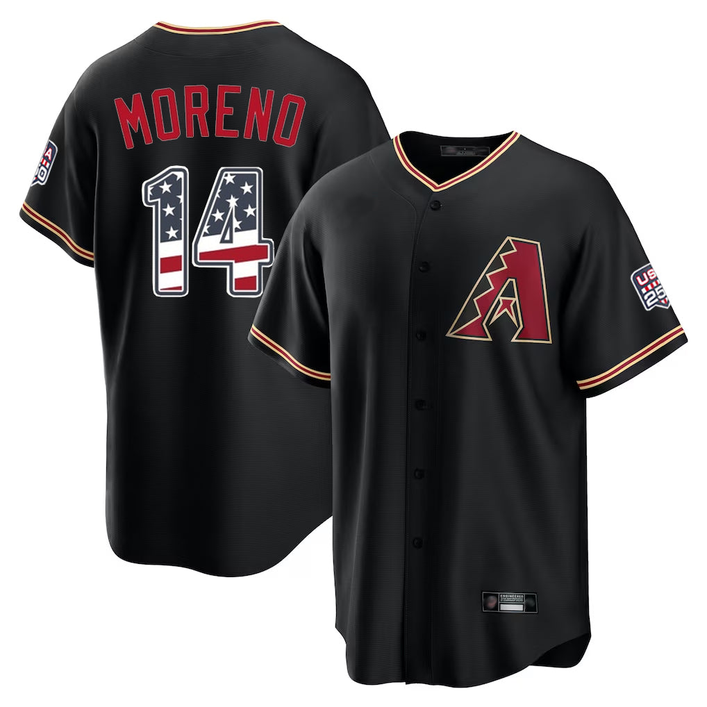 Arizona Diamondbacks #14 Gabriel Moreno Player Black Fedasgoge USA 250 Fourth of July Game Home Stitched Jerseys